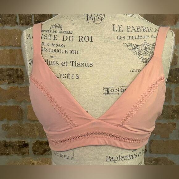 Pilyq pink stitched Ellie banded triangle bikini top sz large - Picture 2 of 9
